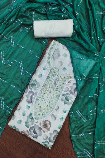 Blue color embroidered viscos organja unstitched dress material