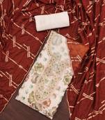 Peach color embroidered viscos organza unstitched dress material