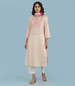 Aarke beige & pink printed kurta with pant and dupatta