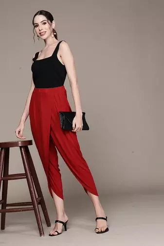 Aarke red viscose solid dhoti pant