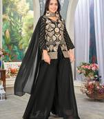 Black heavy embroidered faux georgette stitched Palazzo suit