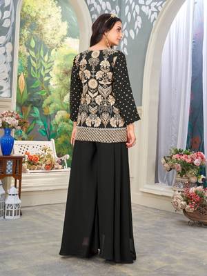Black heavy embroidered faux georgette stitched Palazzo suit 3