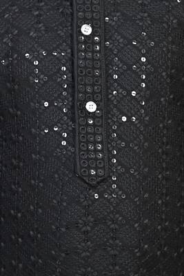 Boys chikankari sequined viscose rayon floral kurta pyjama set for boys - black 5