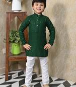 Boys chikankari sequined viscose rayon floral kurta pyjama set for boys - green