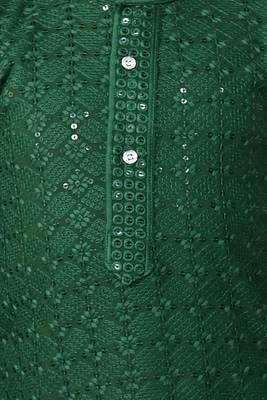 Boys chikankari sequined viscose rayon floral kurta pyjama set for boys - green 5