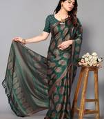 Fabmora Green Chiffon Printed Daily Wear Saree for Women
