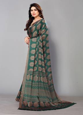 Fabmora Green Chiffon Printed Daily Wear Saree for Women 3