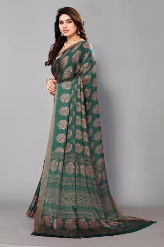 Fabmora Green Chiffon Printed Daily Wear Saree for Women