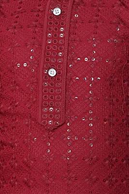 Boys chikankari sequined viscose rayon floral kurta pyjama set for boys - maroon 5