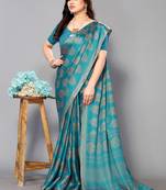 Green Printed Chiffon Daily Wear Saree With Blouse
