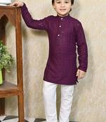 Boys chikankari sequined viscose rayon floral kurta pyjama set for boys - wine