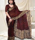 Red Printed Chiffon Daily Wear Saree With Blouse