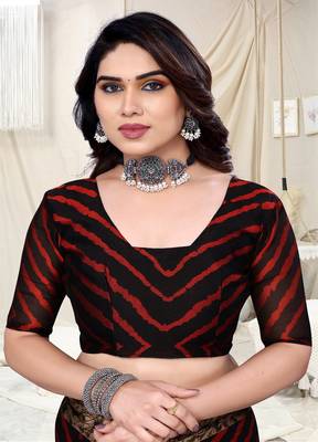 Red Printed Chiffon Daily Wear Saree With Blouse 2