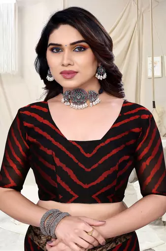 Red Printed Chiffon Daily Wear Saree With Blouse