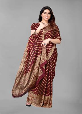 Maroon Printed Chiffon Daily Wear Saree With Blouse 1