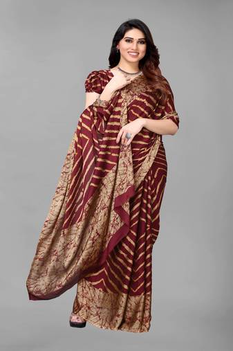 Maroon Printed Chiffon Daily Wear Saree With Blouse
