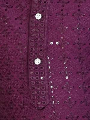 Boys chikankari sequined viscose rayon floral kurta pyjama set for boys - wine 5