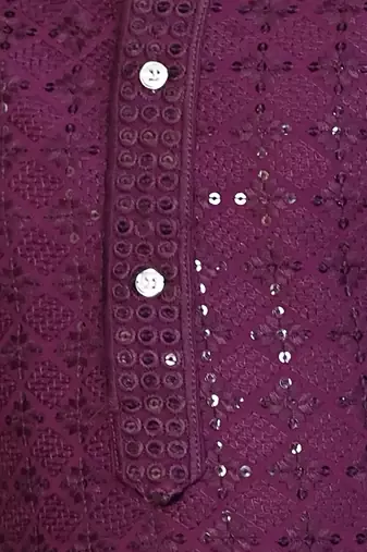 Boys chikankari sequined viscose rayon floral kurta pyjama set for boys - wine