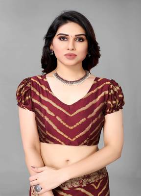 Maroon Printed Chiffon Daily Wear Saree With Blouse 2