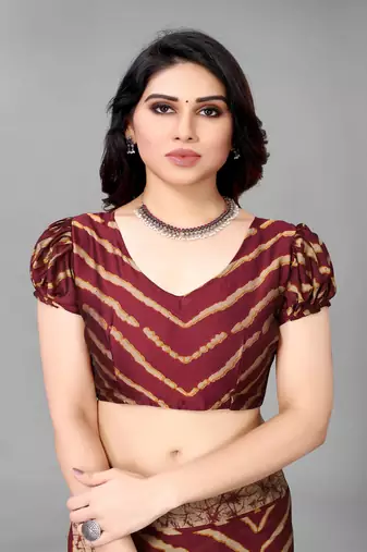 Maroon Printed Chiffon Daily Wear Saree With Blouse