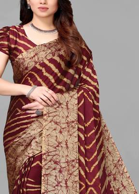 Maroon Printed Chiffon Daily Wear Saree With Blouse 3