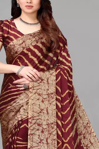 Maroon Printed Chiffon Daily Wear Saree With Blouse