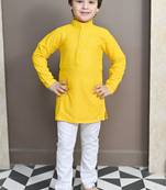 Boys chikankari sequined viscose rayon floral kurta pyjama set for boys - yellow