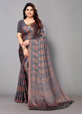 Grey Printed Chiffon Daily Wear Saree With Blouse 1