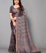 Grey Printed Chiffon Daily Wear Saree With Blouse