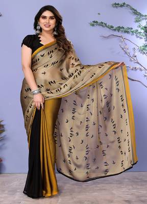 Multicolor Chiffon Black Bird Printed Saree 1