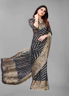 Blue Printed Chiffon Daily Wear Saree With Blouse 1