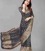 Blue Printed Chiffon Daily Wear Saree With Blouse