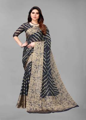 Blue Printed Chiffon Daily Wear Saree With Blouse 2