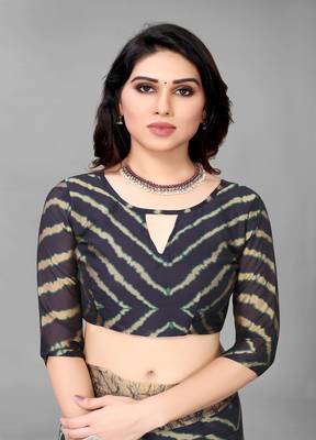 Blue Printed Chiffon Daily Wear Saree With Blouse 3