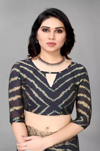 Blue Printed Chiffon Daily Wear Saree With Blouse