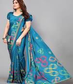 Blue Printed Crepe Daily Wear Saree With Blouse