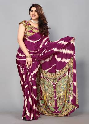 Purple Printed Crepe Daily Wear Saree With Blouse 1