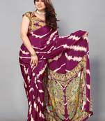 Purple Printed Crepe Daily Wear Saree With Blouse