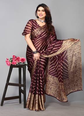 Wine Printed Chiffon Daily Wear Saree With Blouse 1
