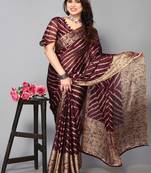 Wine Printed Chiffon Daily Wear Saree With Blouse