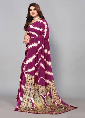 Purple Printed Crepe Daily Wear Saree With Blouse 2