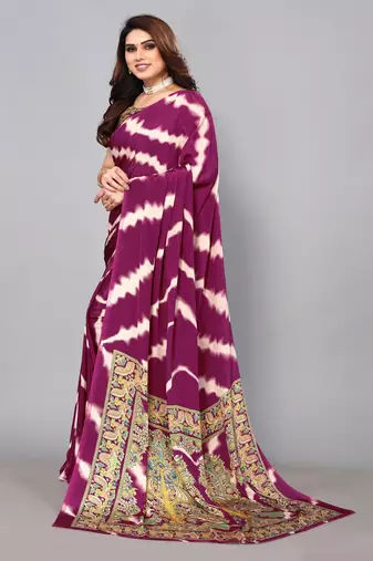 Purple Printed Crepe Daily Wear Saree With Blouse