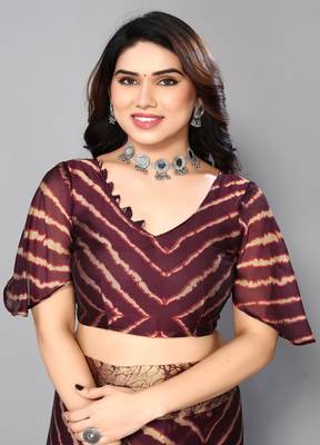 Wine Printed Chiffon Daily Wear Saree With Blouse 2