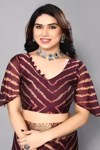 Wine Printed Chiffon Daily Wear Saree With Blouse
