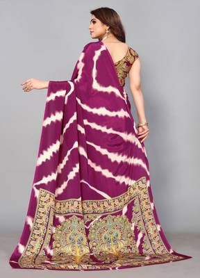Purple Printed Crepe Daily Wear Saree With Blouse 3