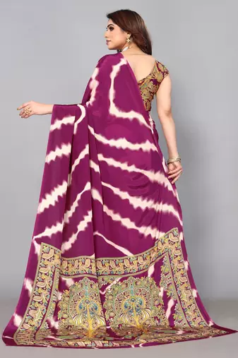 Purple Printed Crepe Daily Wear Saree With Blouse
