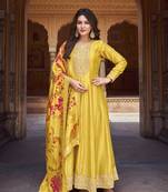 Yellow embroidered heavy silk semi stitched anarkali suit