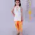 white girls cotton kurta and orange dhoti ethnic set