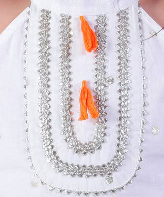 white girls cotton kurta and orange dhoti ethnic set 4