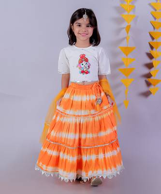 orange lehanga and white choli with dupatta ethnic set 1